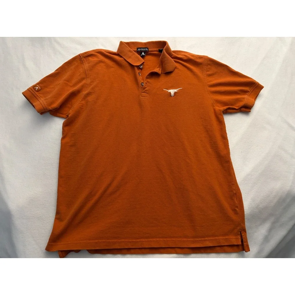 Antigua Men's Large Texas Longhorns Polo Shirt Burnt Orange Cotton Pique NCAA